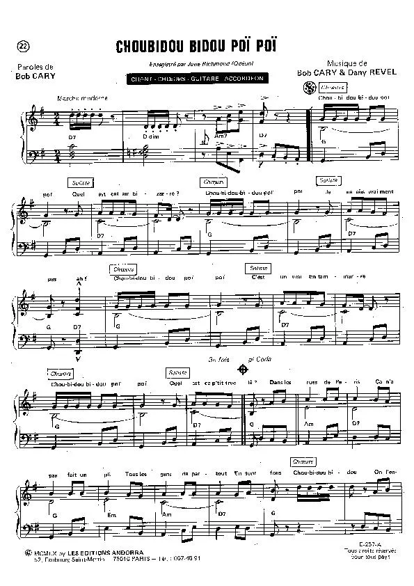 télécharger la partition d'accordéon Choubidou Bidou Poï Poï (Chant : June Richmond) (Marche) au format PDF