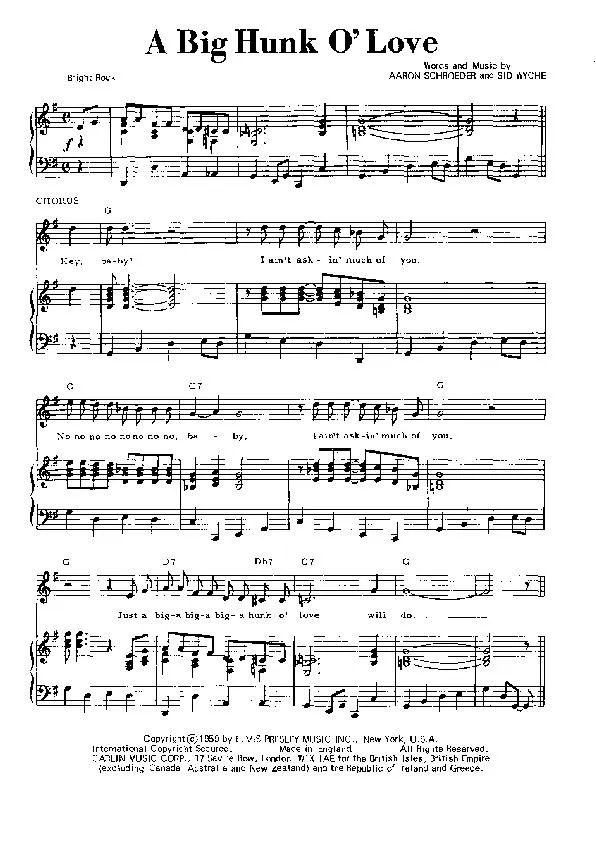télécharger la partition d'accordéon A Big Hunk O' Love (Chant : Elvis Presley) au format PDF