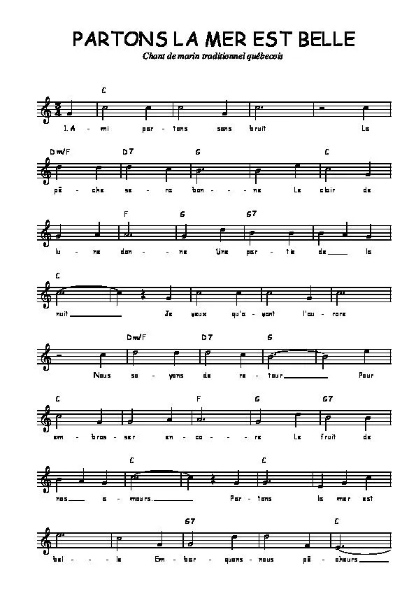 télécharger la partition d'accordéon Partons la mer est belle (Chant de marin) au format PDF