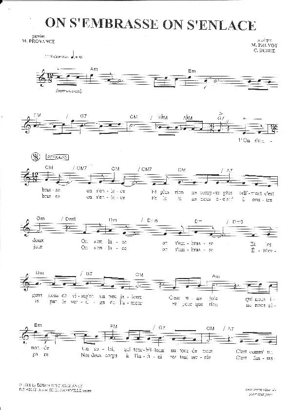 télécharger la partition d'accordéon On s'embrasse on s'enlace (Slow Rock) au format PDF