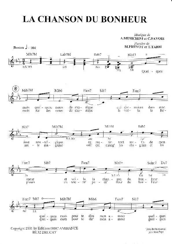 télécharger la partition d'accordéon La chanson du bonheur (Boston) au format PDF