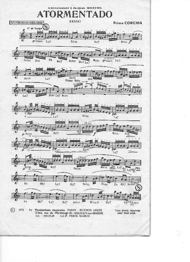 télécharger la partition d'accordéon Atormentado (Tango) au format PDF