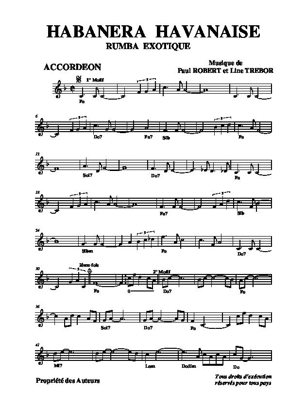 télécharger la partition d'accordéon Habanera Havanaise (Rumba Exotique) au format PDF