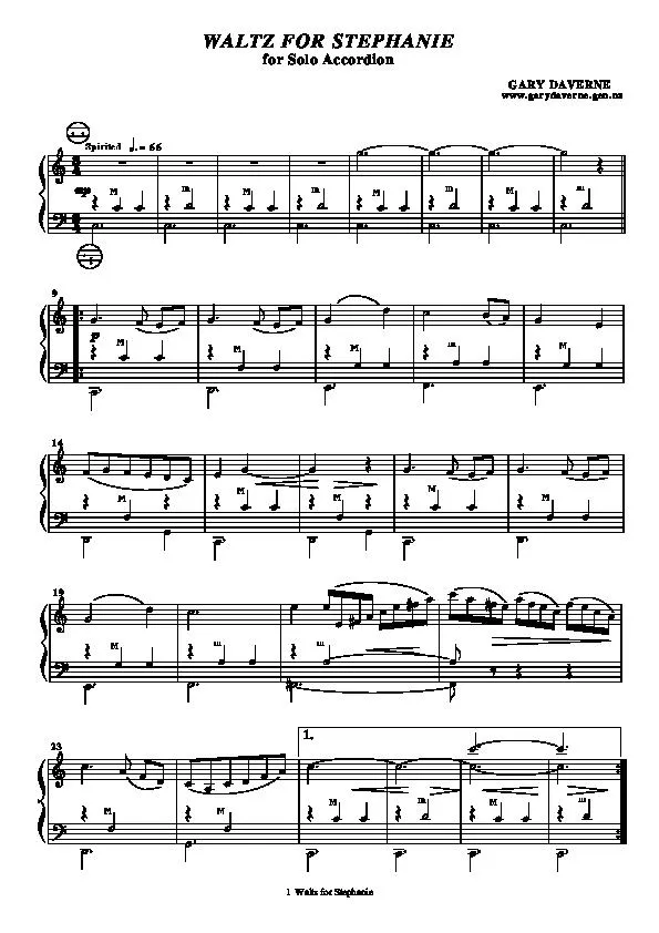 télécharger la partition d'accordéon Waltz For Stephanie au format PDF
