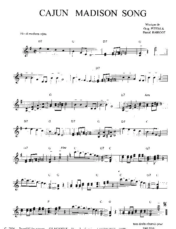télécharger la partition d'accordéon Cajun Madison Song au format PDF