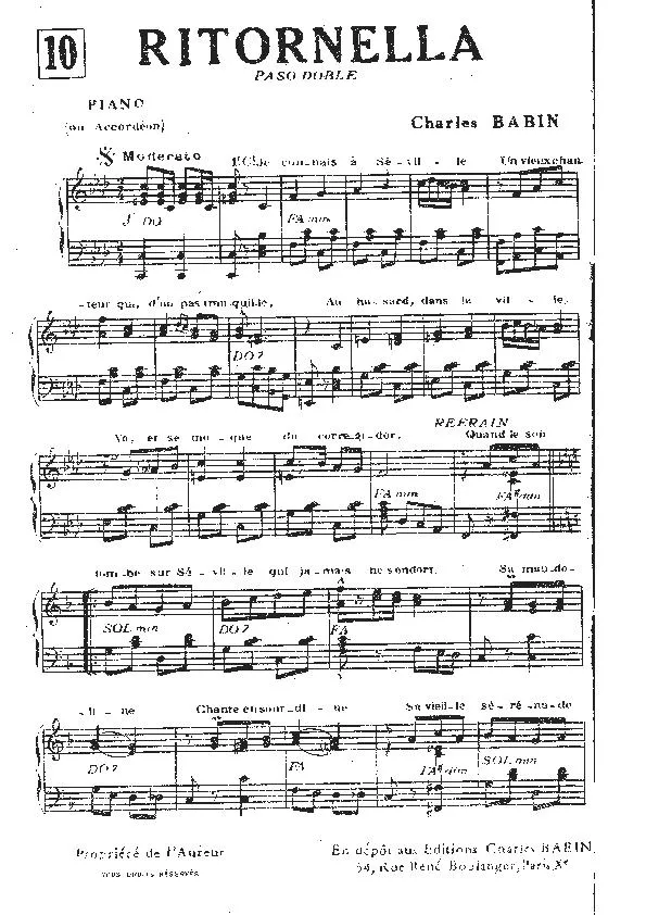 télécharger la partition d'accordéon Ritornella (Paso Doble) au format PDF