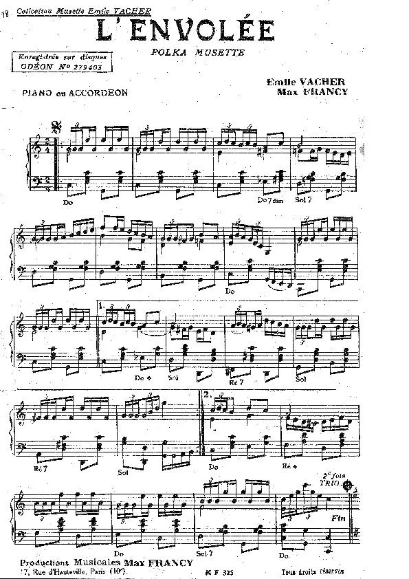 télécharger la partition d'accordéon L'envolée (Polka Musette) au format PDF