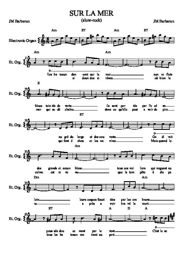 télécharger la partition d'accordéon Sur la mer (Slow Rock) au format PDF