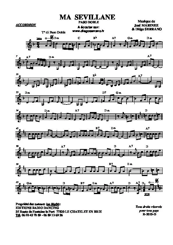 télécharger la partition d'accordéon Ma sévillane (Paso Doble) au format PDF