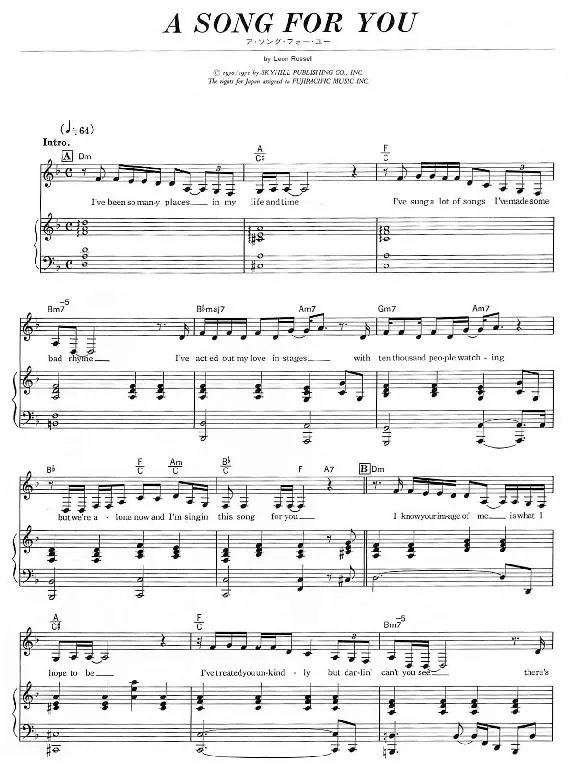 télécharger la partition d'accordéon A song for you (Ray Charles) au format PDF