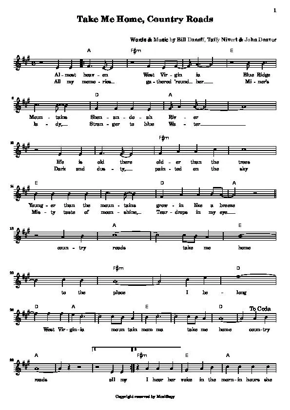 télécharger la partition d'accordéon Take me home Country roads au format PDF