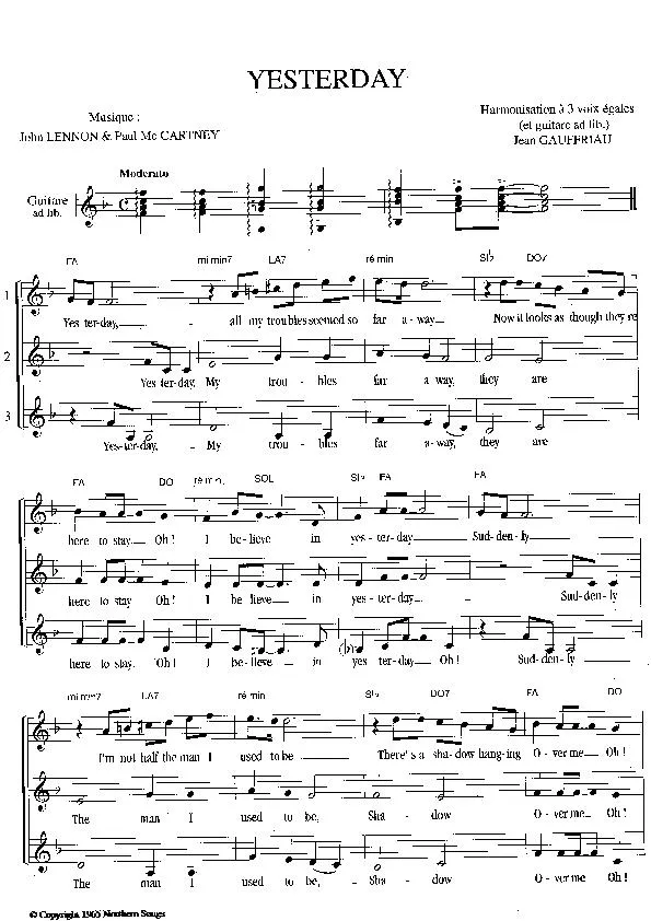 télécharger la partition d'accordéon Yesterday (Harmonisation à 3 voix égales) au format PDF