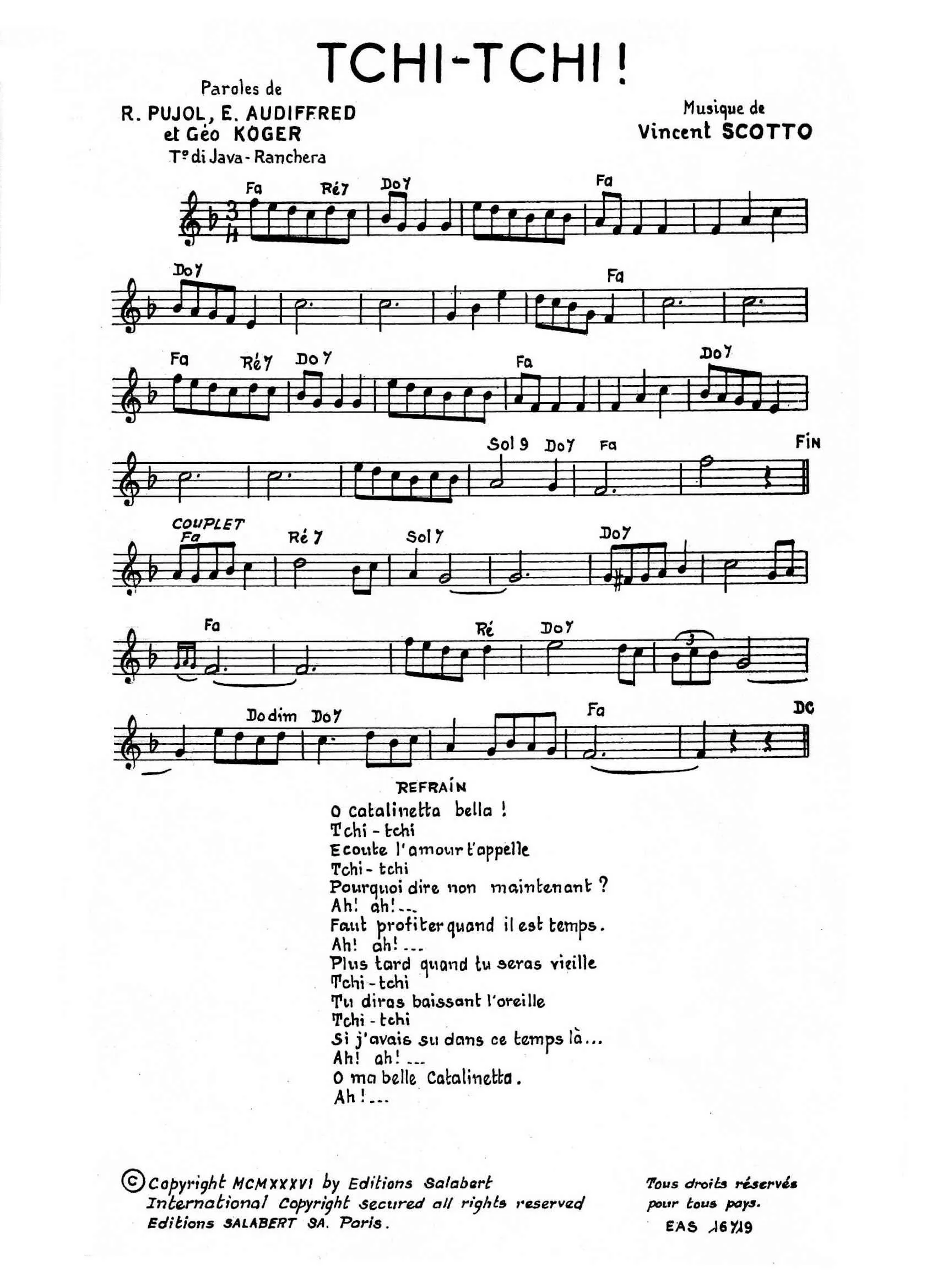 télécharger la partition d'accordéon Tchi Tchi (Chant : Tino Rossi) (Java Ranchera Chantée) au format PDF