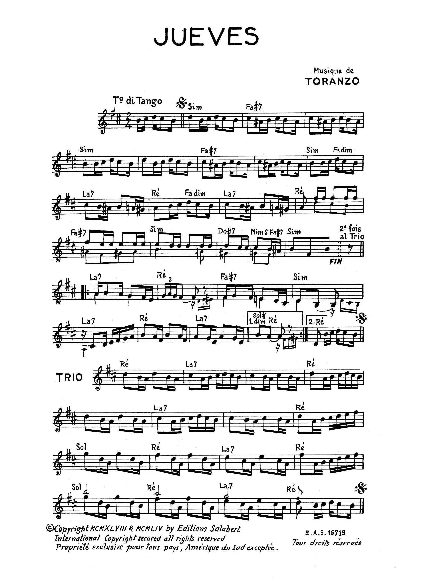 télécharger la partition d'accordéon Jueves (Tango) au format PDF
