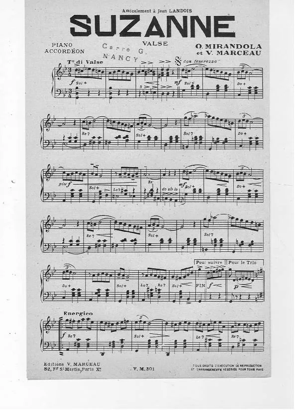 télécharger la partition d'accordéon Suzanne (Valse) au format PDF