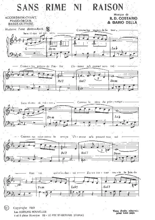 télécharger la partition d'accordéon Sans Rime Ni Raison (Orchestration complète) (Boléro Rock) au format PDF
