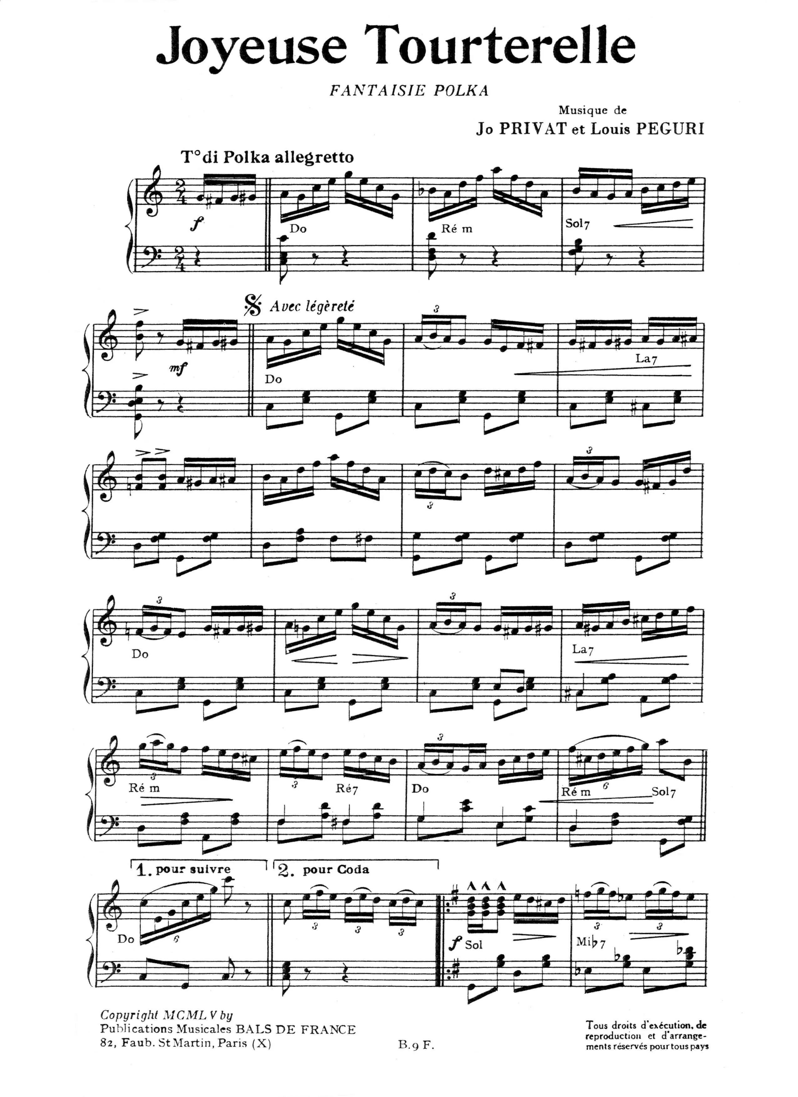 télécharger la partition d'accordéon Joyeuse tourterelle (Polka) au format PDF