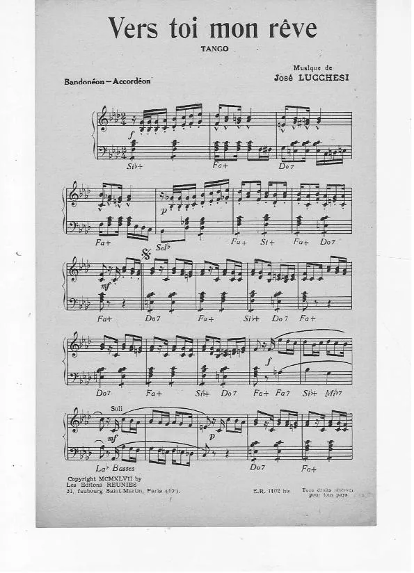 télécharger la partition d'accordéon Vers toi mon rêve (Tango) au format PDF