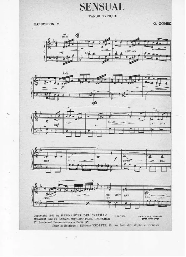 télécharger la partition d'accordéon Sensual (Partie : Bandonéon 2) (Tango) au format PDF