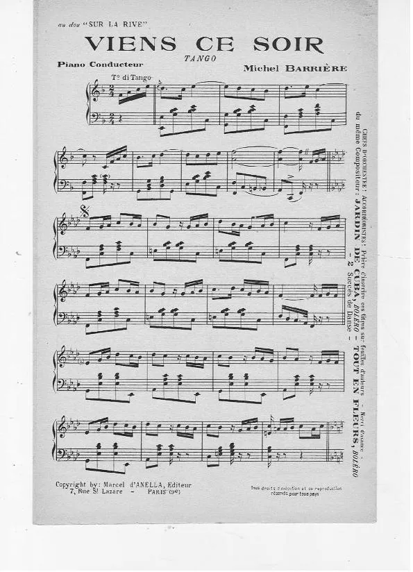 télécharger la partition d'accordéon Viens ce soir (Tango) au format PDF