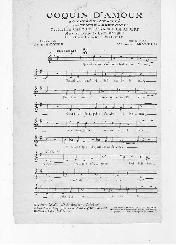télécharger la partition d'accordéon Coquin d'amour (Du Film : Embrassez Moi) (Chant : Georges Milton) (Fox Trot Chanté) au format PDF