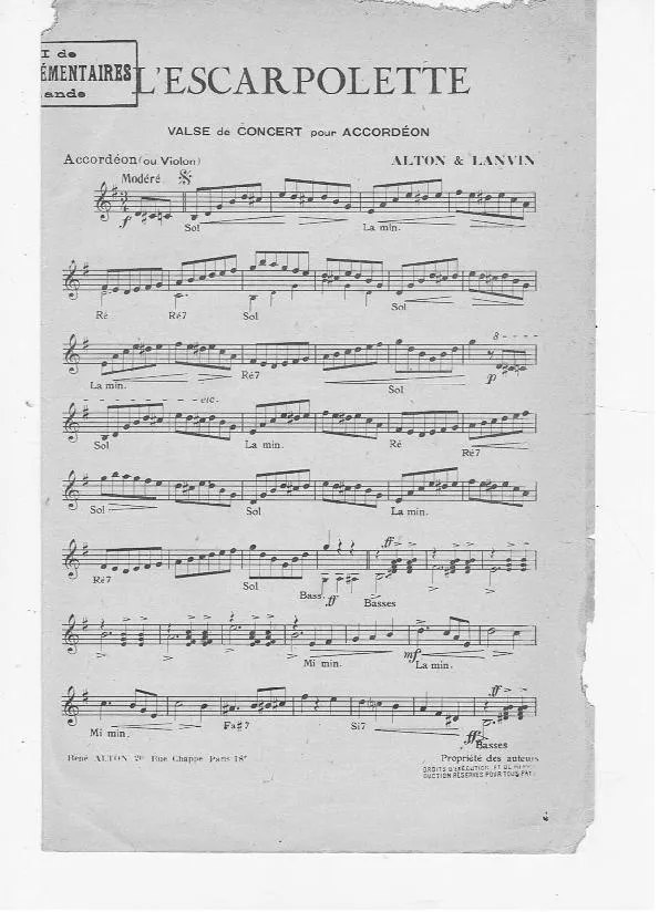 télécharger la partition d'accordéon L'escarpolette (Valse de Concert) au format PDF