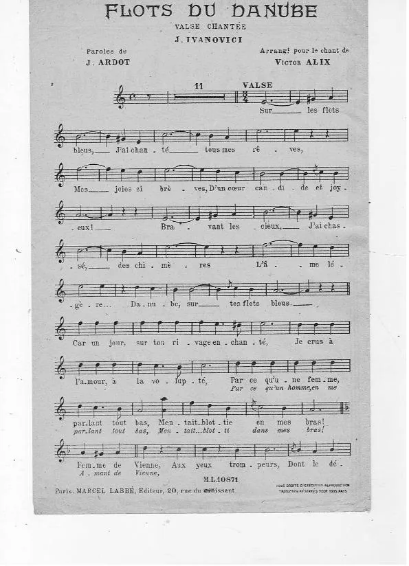 télécharger la partition d'accordéon Flots du Danube (Arrangement : Victor Alix & Jacques Ardot) (Valse Chantée) au format PDF