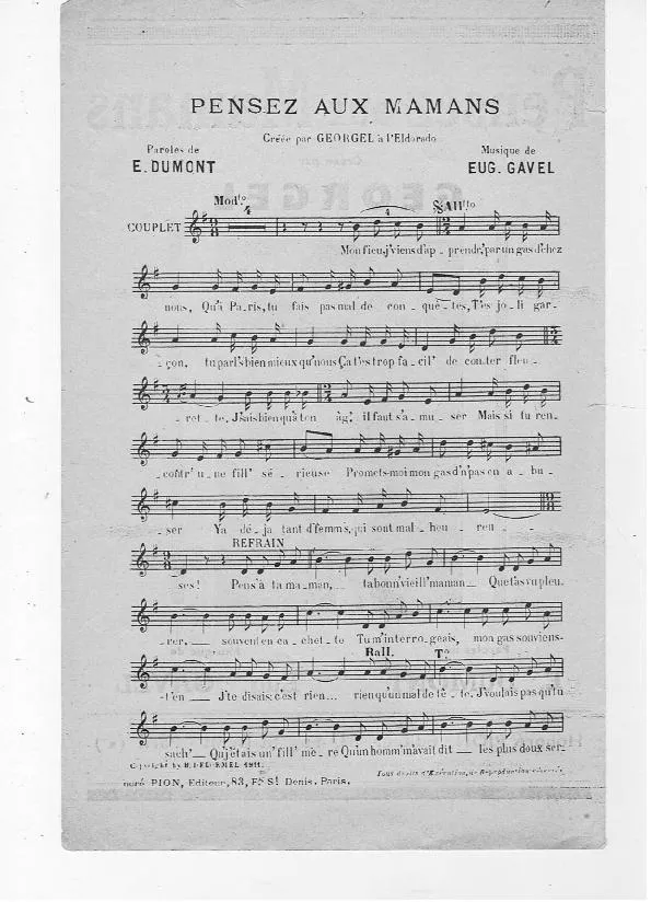 télécharger la partition d'accordéon Pensez aux mamans (Chant : Georgel) au format PDF