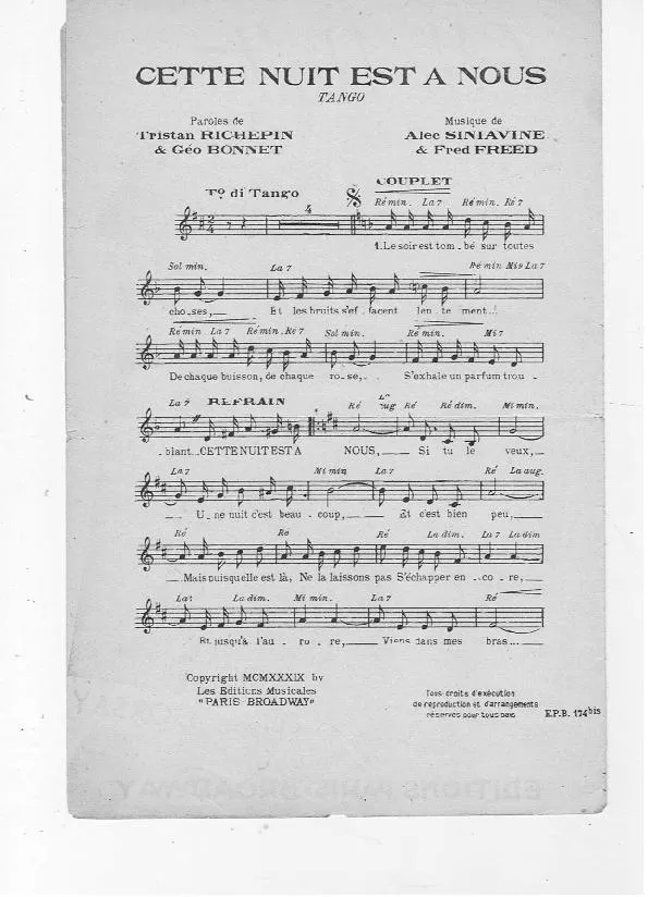 télécharger la partition d'accordéon Cette nuit est à nous (Tango Chanté) au format PDF