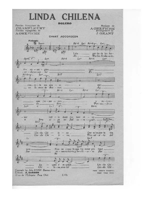 télécharger la partition d'accordéon Linda Chilena (Arrangement : Joaquin Grant) (Boléro) au format PDF