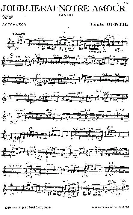 télécharger la partition d'accordéon J'oublierai notre amour (Tango) au format PDF