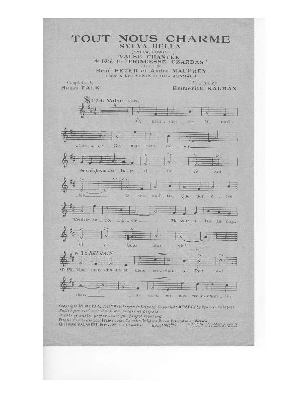 télécharger la partition d'accordéon Tout nous charme (Sylva Bella) (De l'opérette : Princesse Czardas) au format PDF
