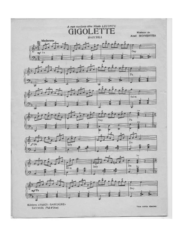 télécharger la partition d'accordéon Gigolette (Mazurka) au format PDF