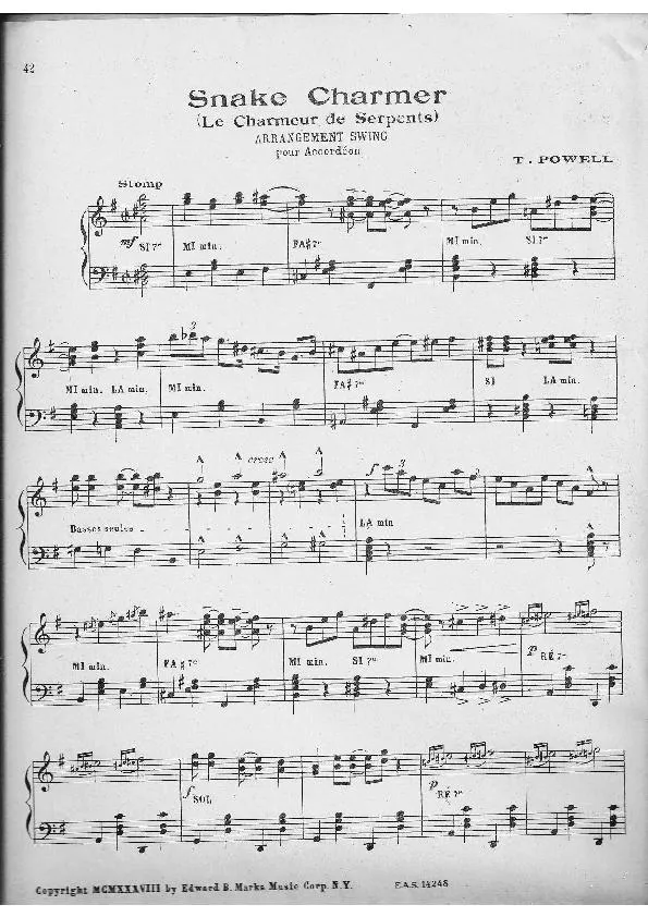 télécharger la partition d'accordéon Snake Charmer (Le charmeur de serpents) (Swing) au format PDF