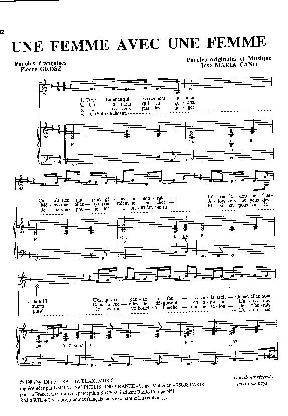 télécharger la partition d'accordéon Une femme avec une femme (Chant : Mecano) au format PDF