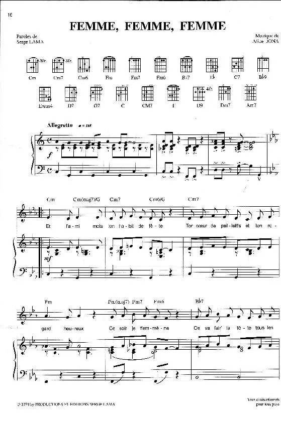 télécharger la partition d'accordéon Femme femme femme (Piano) au format PDF