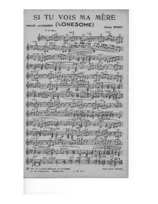 télécharger la partition d'accordéon Si tu vois ma mère (Lonesome) (Slow) au format PDF