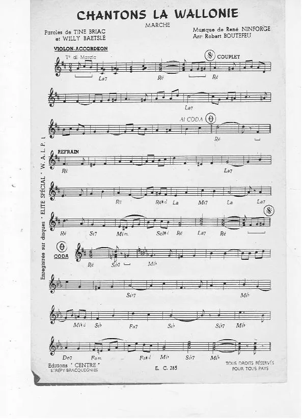 télécharger la partition d'accordéon Chantons la Wallonie (Arrangement : Robert Boutefeu) (Marche) au format PDF