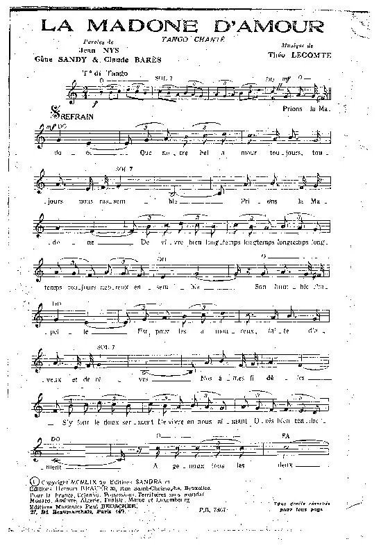 télécharger la partition d'accordéon La madone d'amour (Tango Chanté) au format PDF