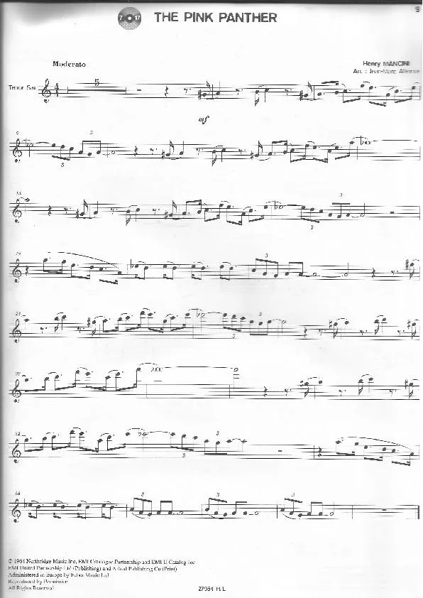 télécharger la partition d'accordéon The pink panther (Partie Saxophone) au format PDF