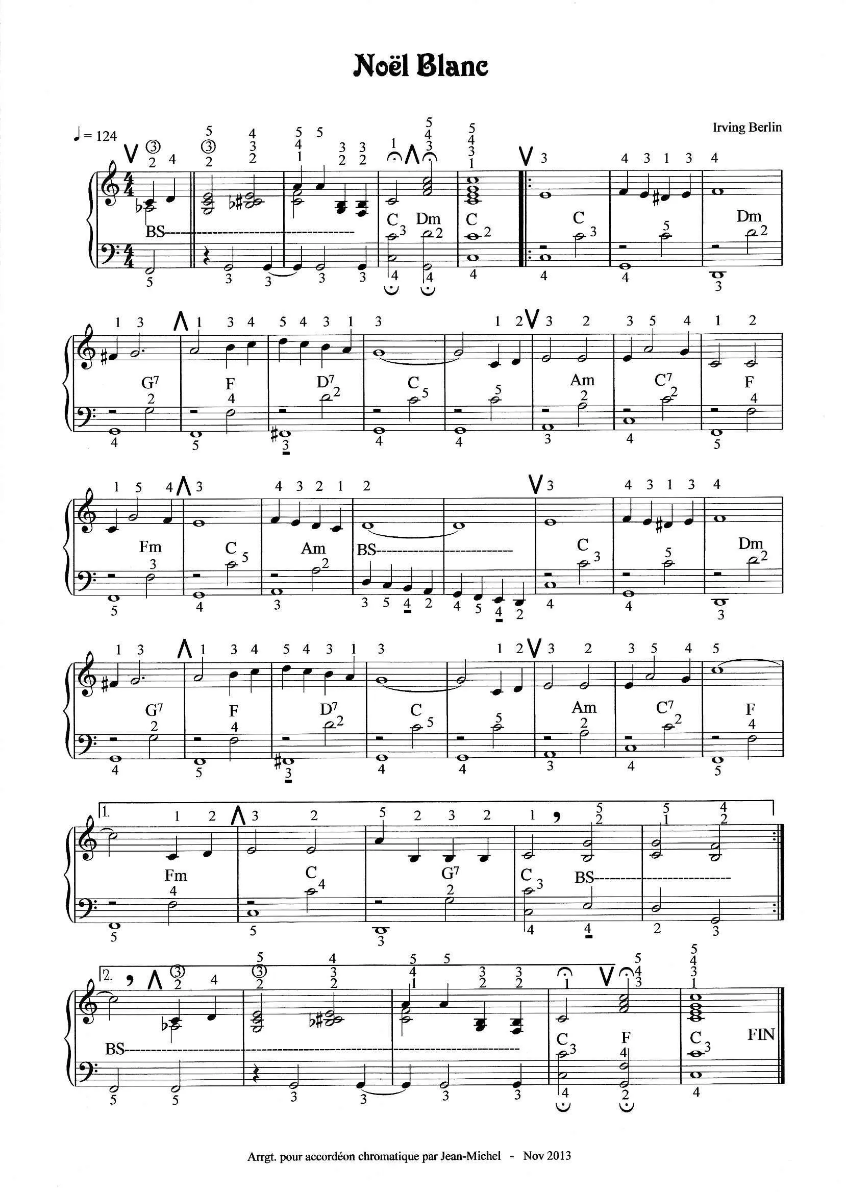 télécharger la partition d'accordéon Noël Blanc  (Arrangement pour accordéon) au format PDF