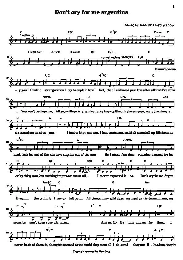 télécharger la partition d'accordéon Don't cry for me Argentina (Relevé) au format PDF