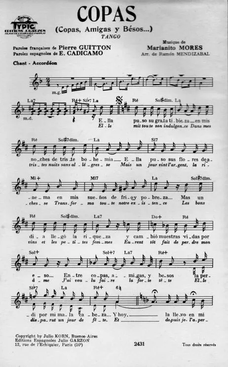 télécharger la partition d'accordéon Copas (Copas Amigas y Bésos) (Tango) au format PDF