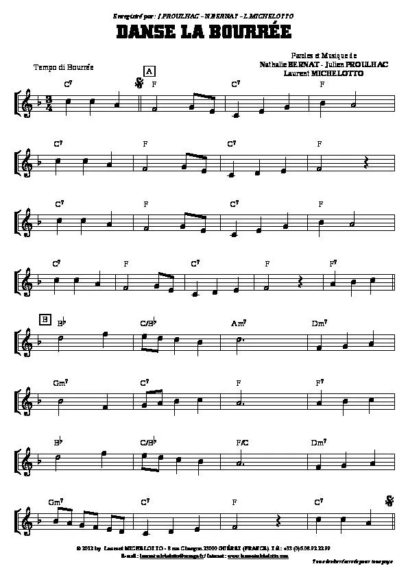 télécharger la partition d'accordéon Danse la bourrée au format PDF