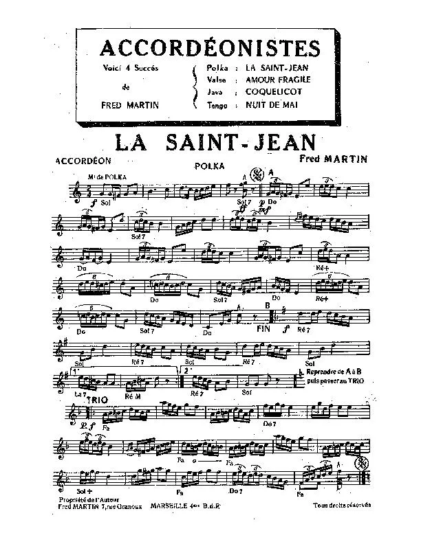 télécharger la partition d'accordéon La Saint Jean (Polka) au format PDF