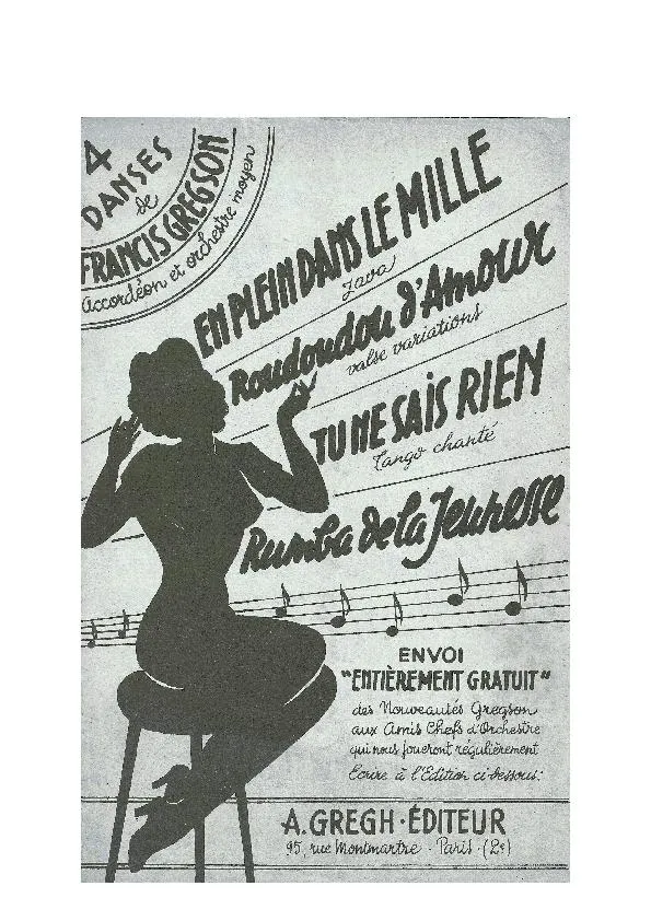 télécharger la partition d'accordéon 4 Danses de Francis Gregson accordéon (En plein dans le mille + Roudoudou d'amour + Tu ne sais rien + Rumba de la jeunesse) (Orchestration Complète) au format PDF