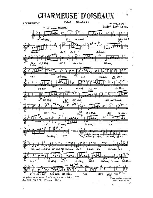 télécharger la partition d'accordéon Charmeuse d'oiseaux (Valse Musette) au format PDF