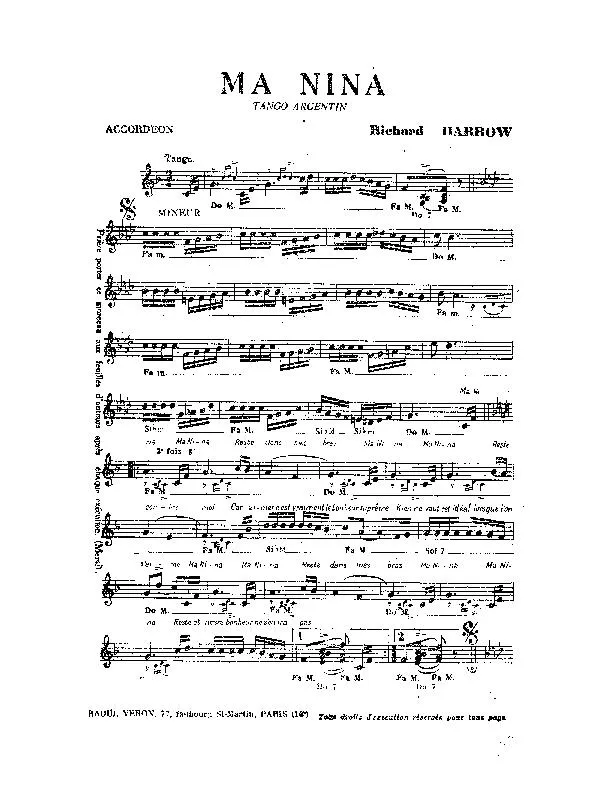 télécharger la partition d'accordéon Ma Nina (Tango Argentin) au format PDF