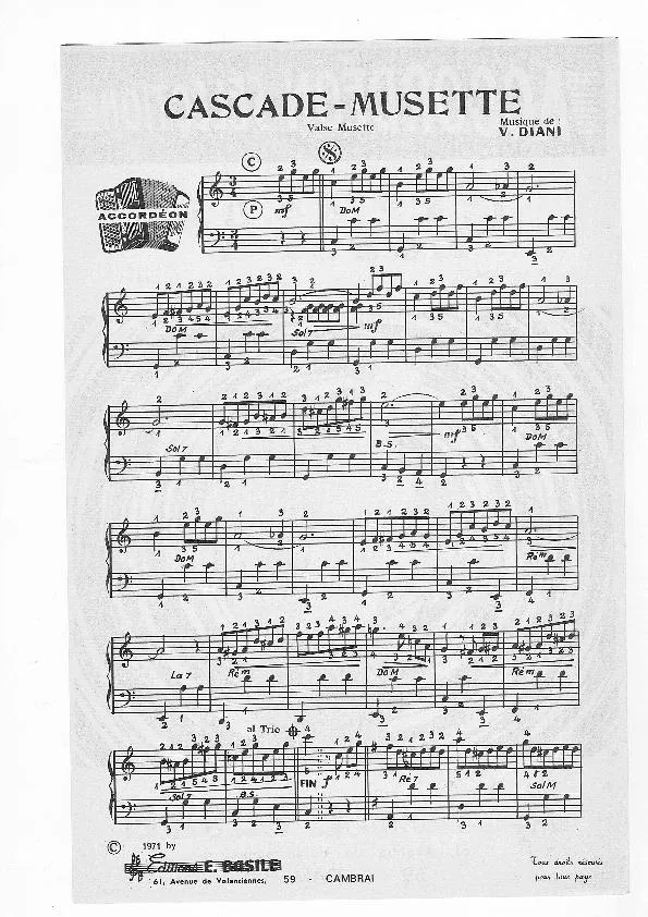 télécharger la partition d'accordéon Cascade Musette (Valse Musette) au format PDF
