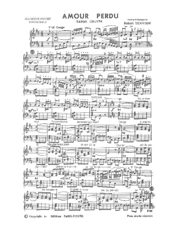 télécharger la partition d'accordéon Amour perdu (Tango Chanté) au format PDF